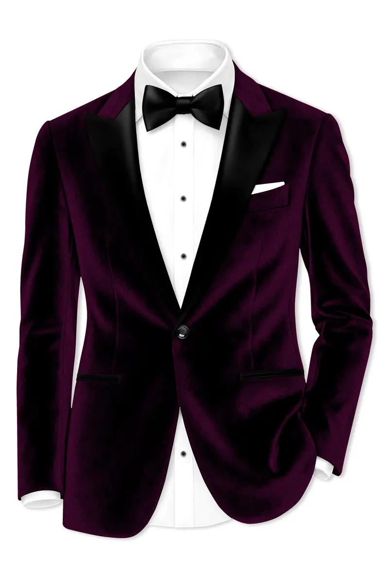 Merlot-Asphalt Wine Purple Velvet Peak Lapel Tuxedo Suit 11