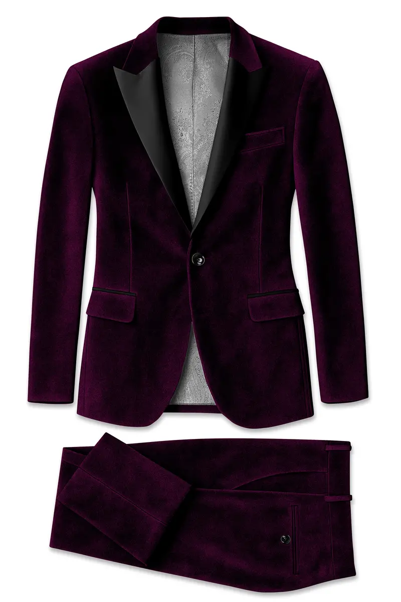 Merlot-Asphalt Wine Purple Velvet Peak Lapel Tuxedo Suit 12