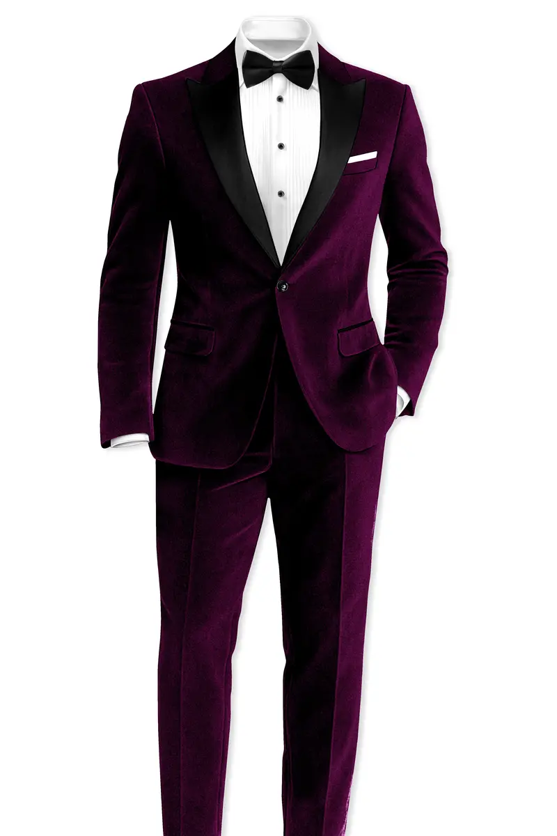Merlot-Asphalt Wine Purple Velvet Peak Lapel Tuxedo Suit 5