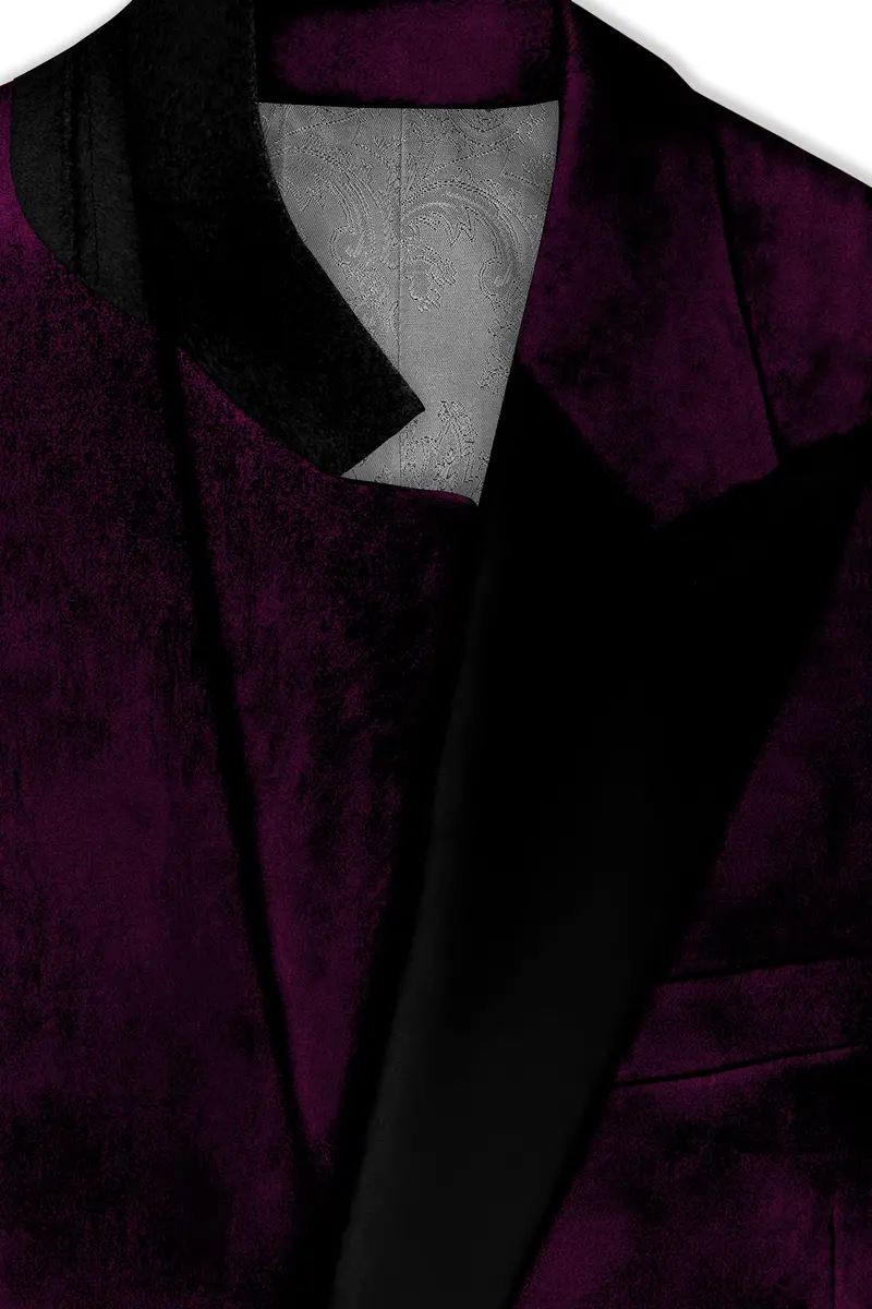 Merlot-Asphalt Wine Purple Velvet Peak Lapel Tuxedo Suit 6