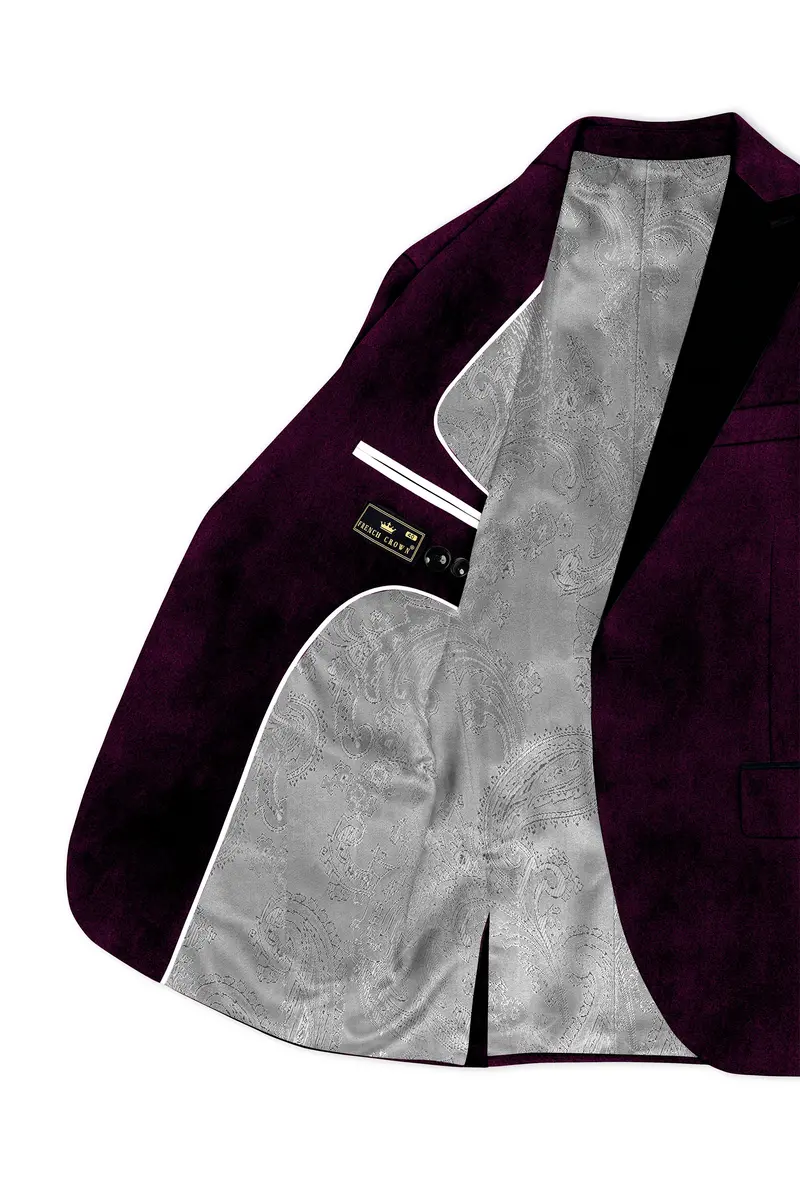 Merlot-Asphalt Wine Purple Velvet Peak Lapel Tuxedo Suit 7