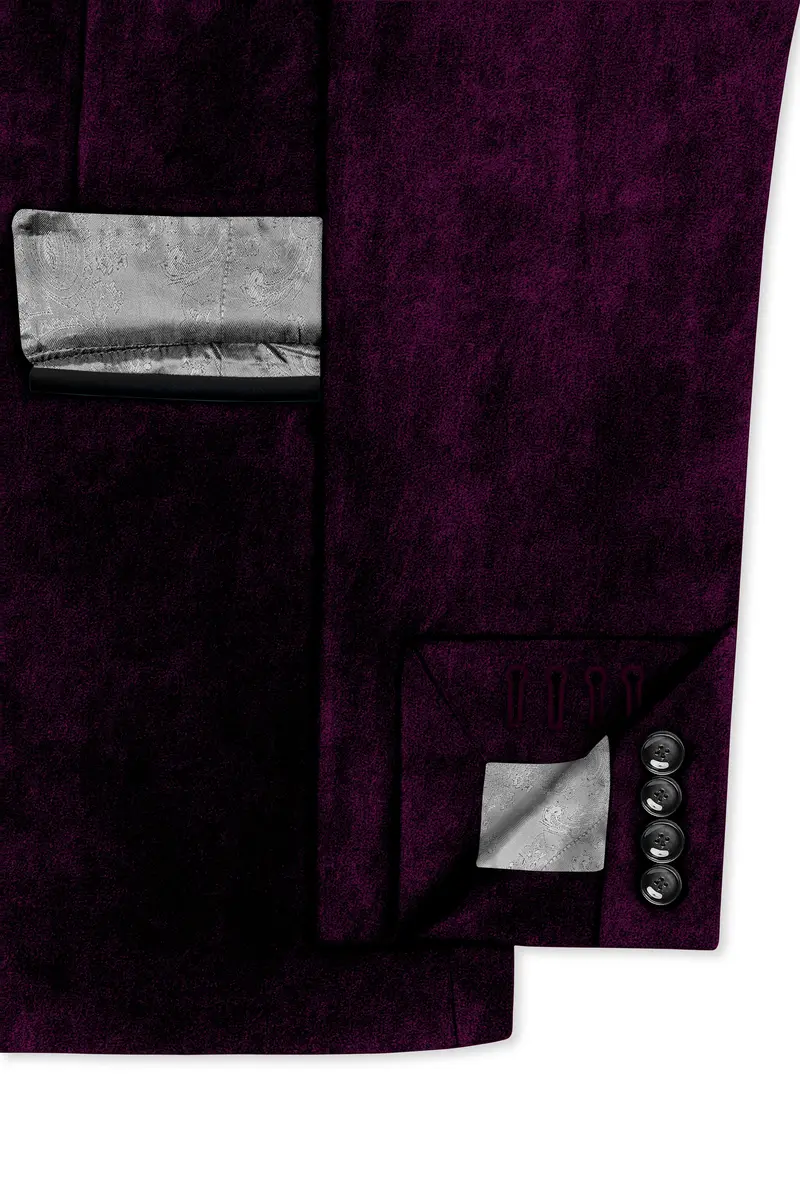 Merlot-Asphalt Wine Purple Velvet Peak Lapel Tuxedo Suit 8
