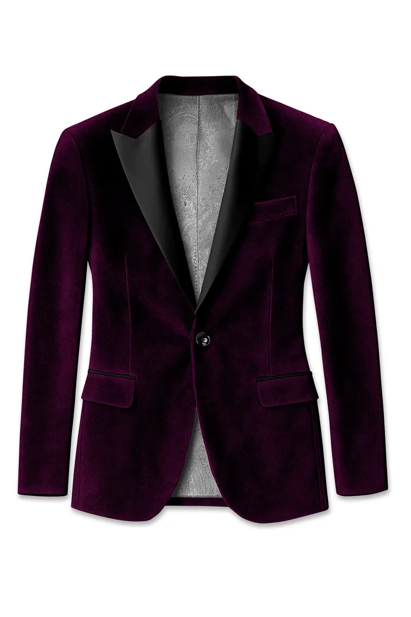 Merlot-Asphalt Wine Purple Velvet Peak Lapel Tuxedo Suit 9