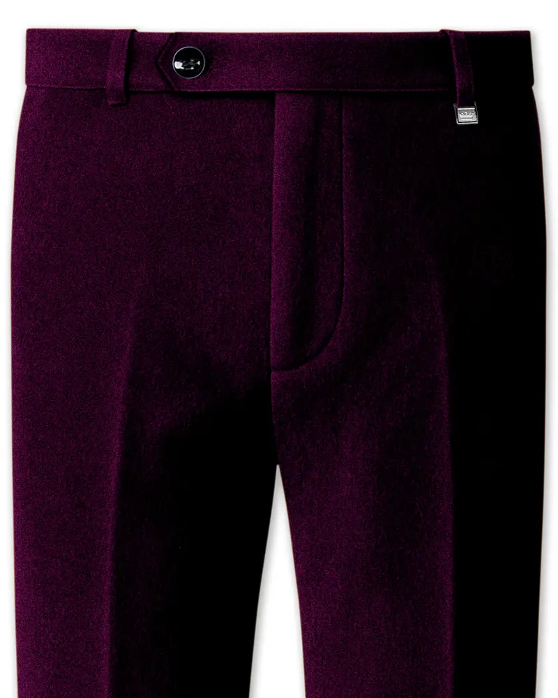 Merlot-Asphalt Wine Purple Velvet Stretchable Waistband Pant 1
