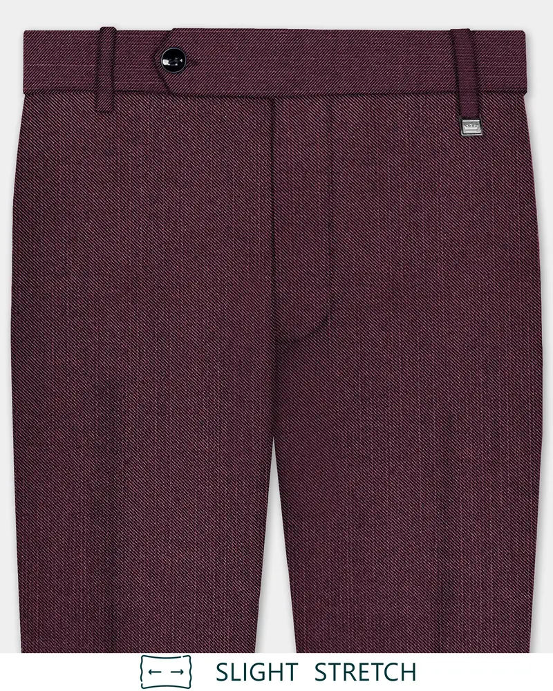 Merlot-Bistre Wine Maroon Solid Wool Rich Slight Stretch Waistband Pant 1