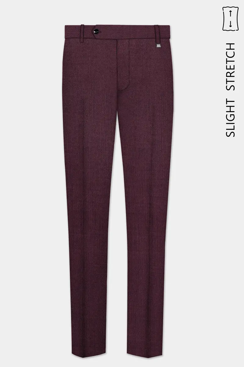 Merlot-Bistre Wine Maroon Solid Wool Rich Slight Stretch Waistband Pant 2