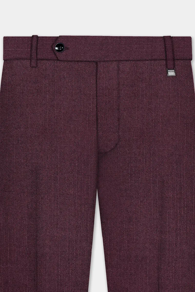 Merlot-Bistre Wine Maroon Solid Wool Rich Slight Stretch Waistband Pant 4