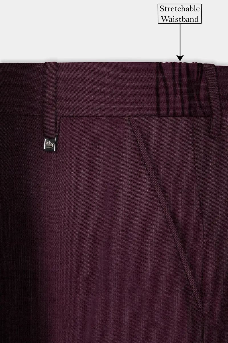 Merlot-Bistre Wine Maroon Solid Wool Rich Slight Stretch Waistband Pant 6