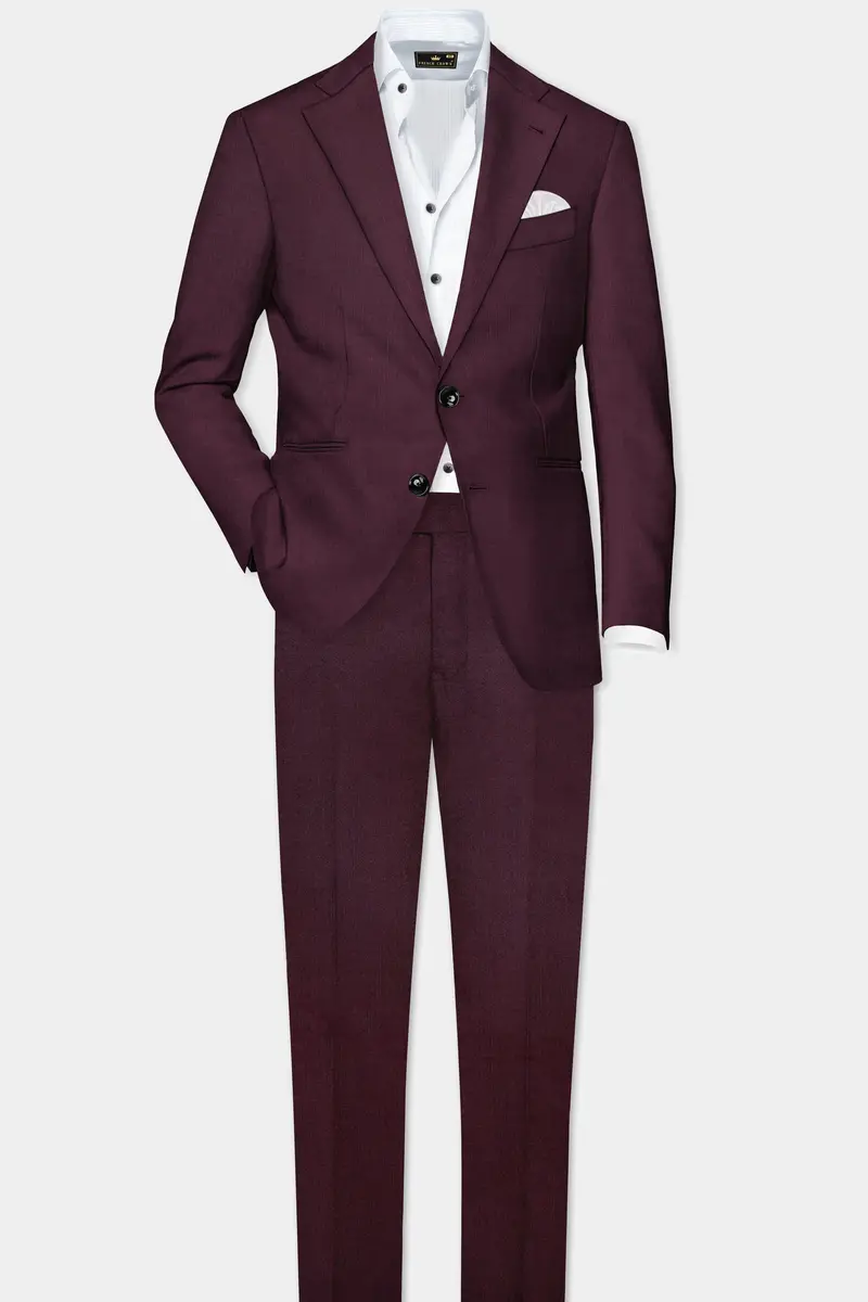 Merlot-Bistre Wine Maroon Solid Wool Rich Slight Stretch Waistband Pant 7
