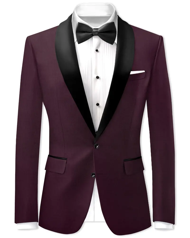 Merlot-Bistre Wine Maroon Wool Rich Tuxedo Slight Stretch Blazer 1