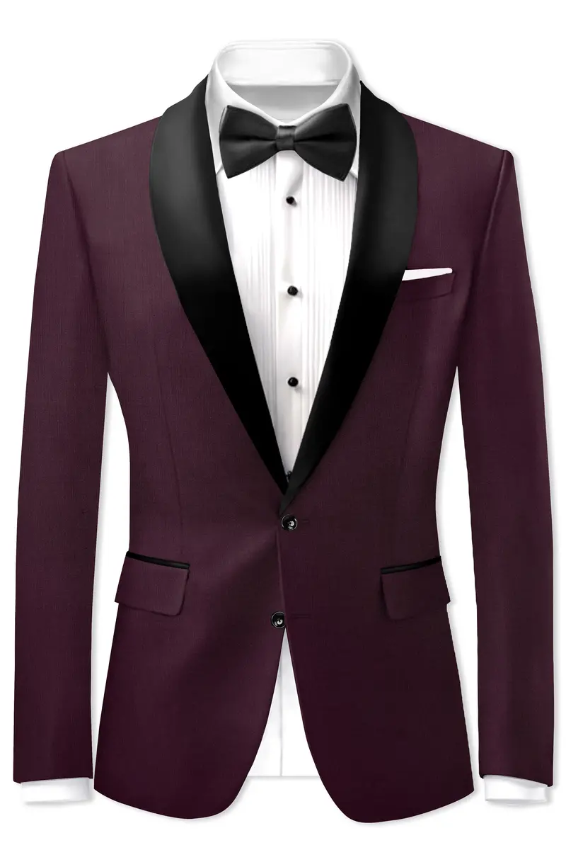Merlot-Bistre Wine Maroon Wool Rich Tuxedo Slight Stretch Blazer 2