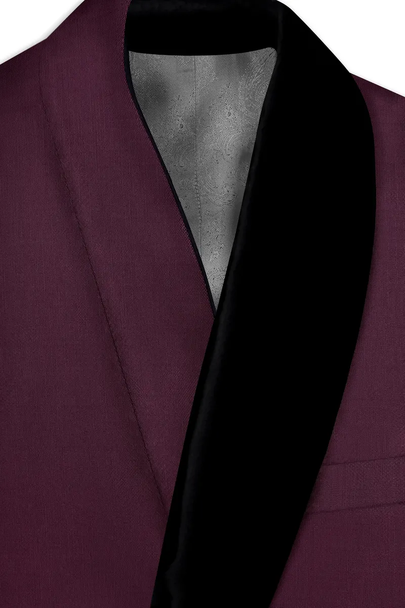 Merlot-Bistre Wine Maroon Wool Rich Tuxedo Slight Stretch Blazer 4