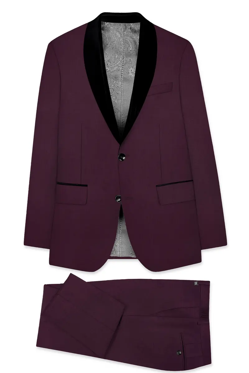 Merlot-Bistre Wine Maroon Wool Rich Tuxedo Slight Stretch Suit 11