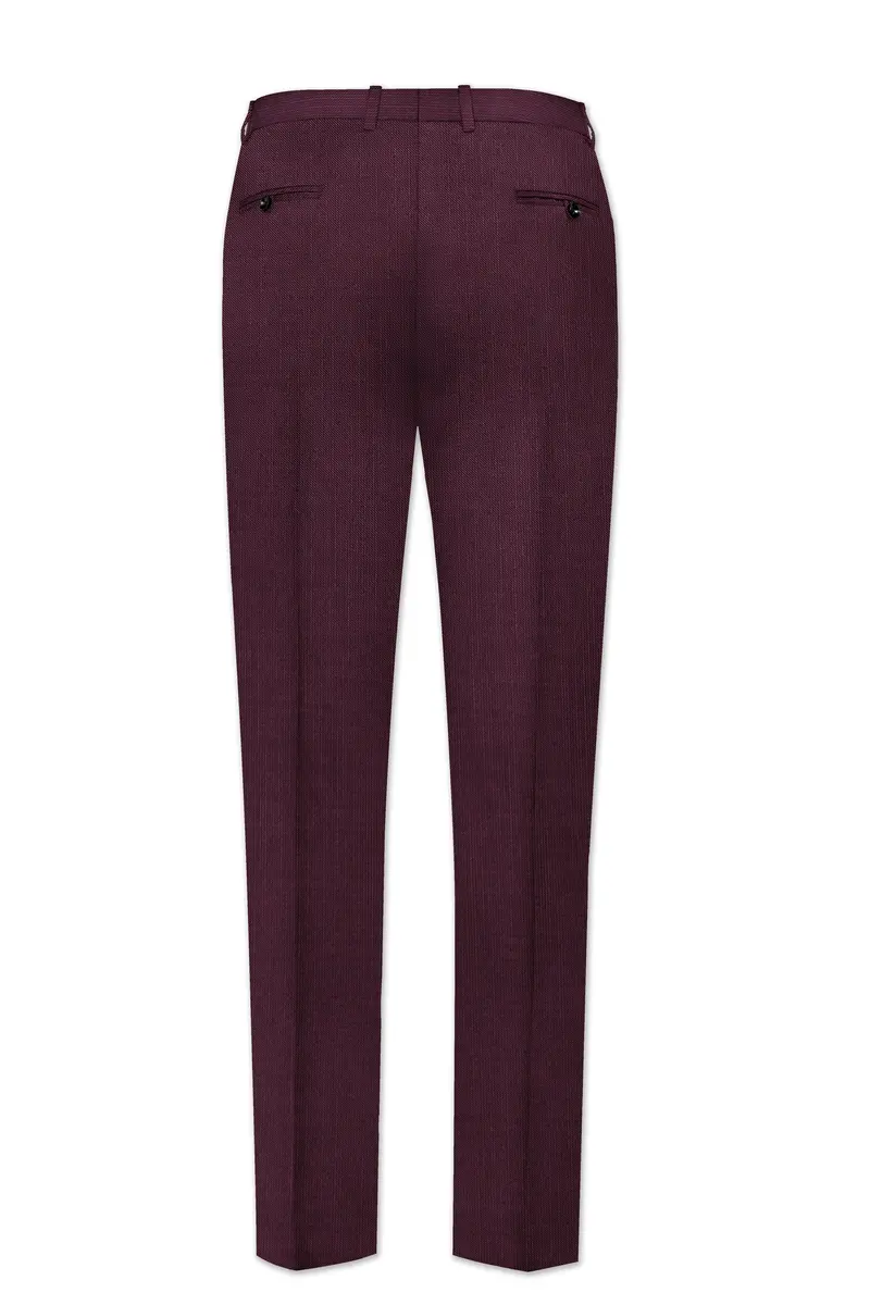 Merlot-Bistre Wine Maroon Wool Rich Tuxedo Slight Stretch Suit 14