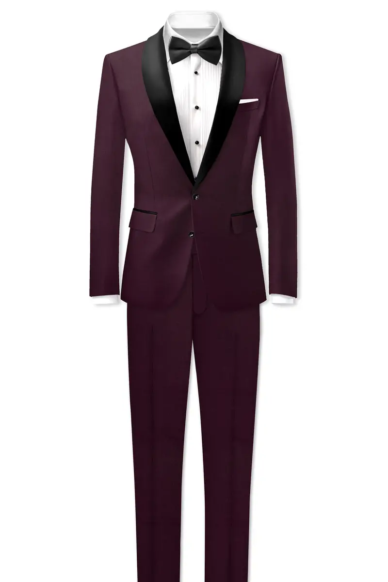Merlot-Bistre Wine Maroon Wool Rich Tuxedo Slight Stretch Suit 4