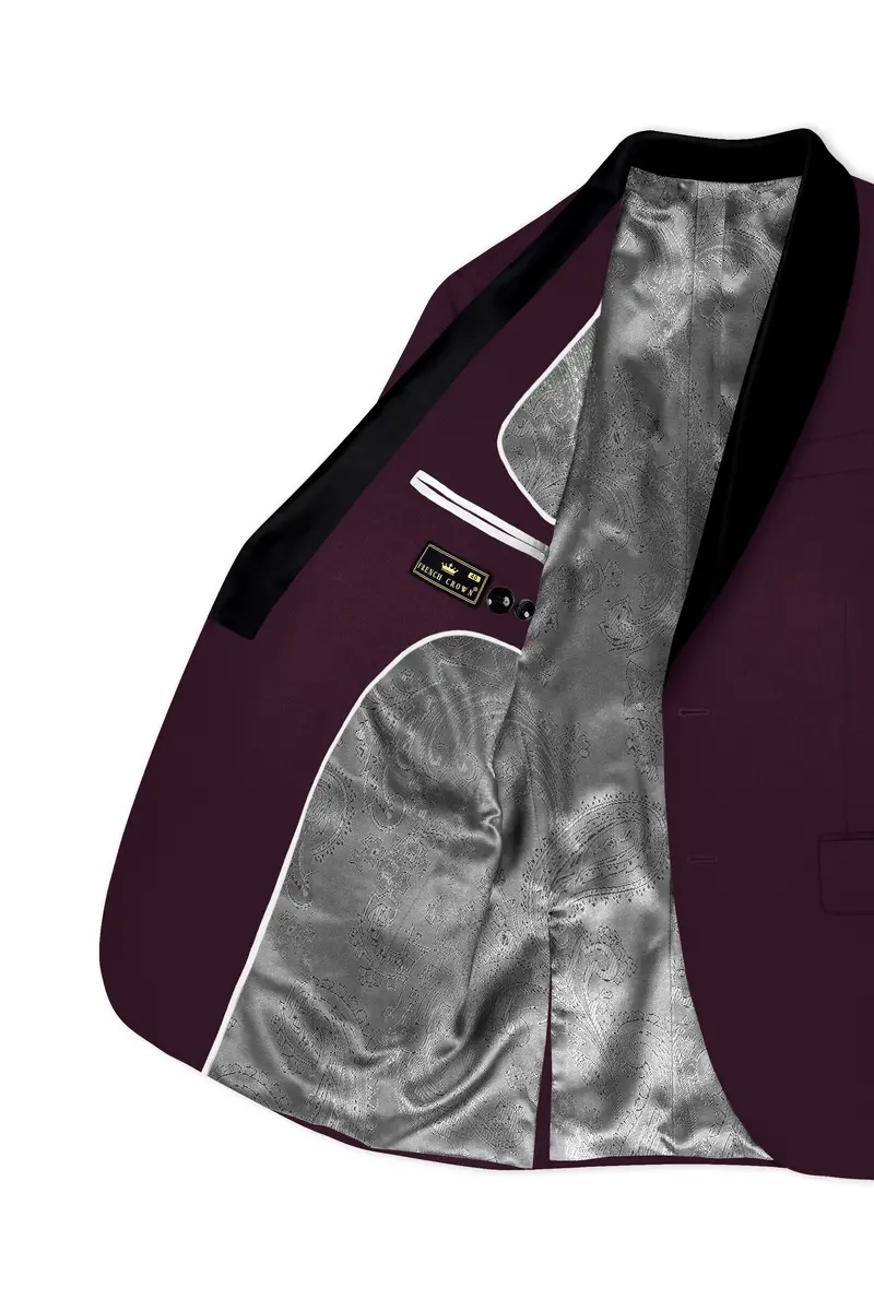 Merlot-Bistre Wine Maroon Wool Rich Tuxedo Slight Stretch Suit 6