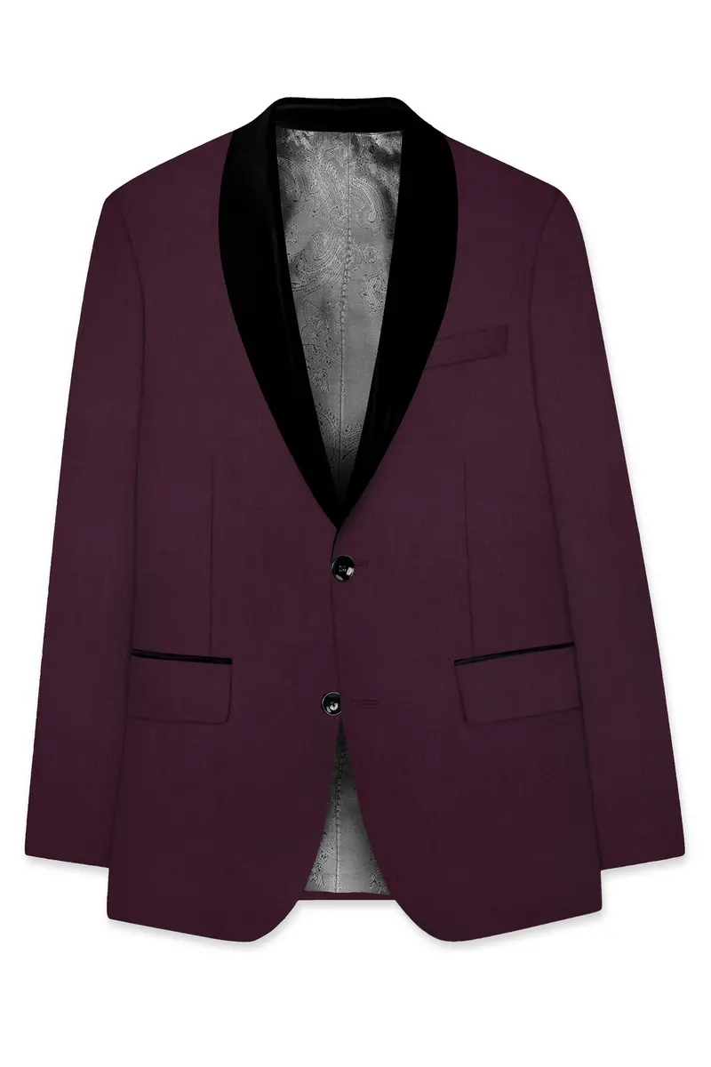 Merlot-Bistre Wine Maroon Wool Rich Tuxedo Slight Stretch Suit 8