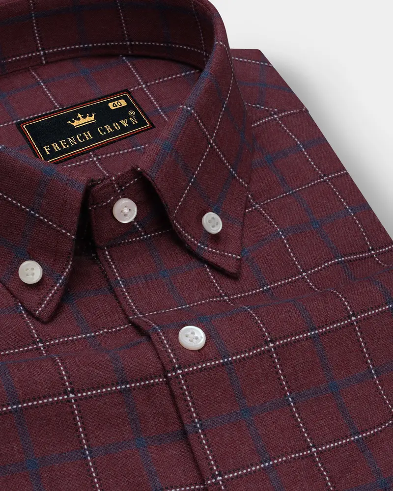 Merlot Brown Windowpane Dobby Textured Premium Giza Cotton Shirt 1