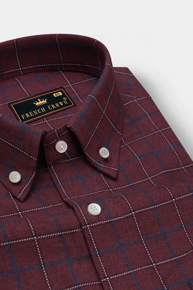 Merlot Brown Windowpane Dobby Textured Premium Giza Cotton Shirt 2