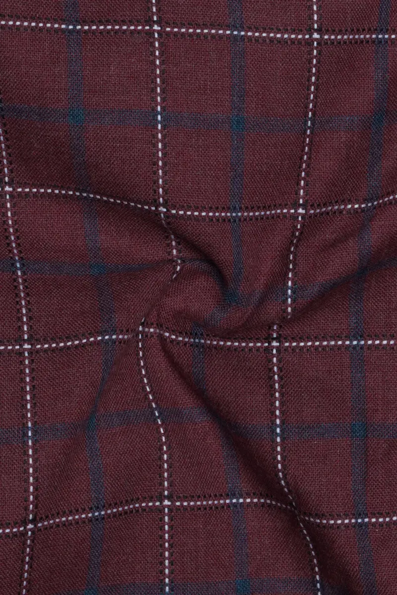 Merlot Brown Windowpane Dobby Textured Premium Giza Cotton Shirt 3