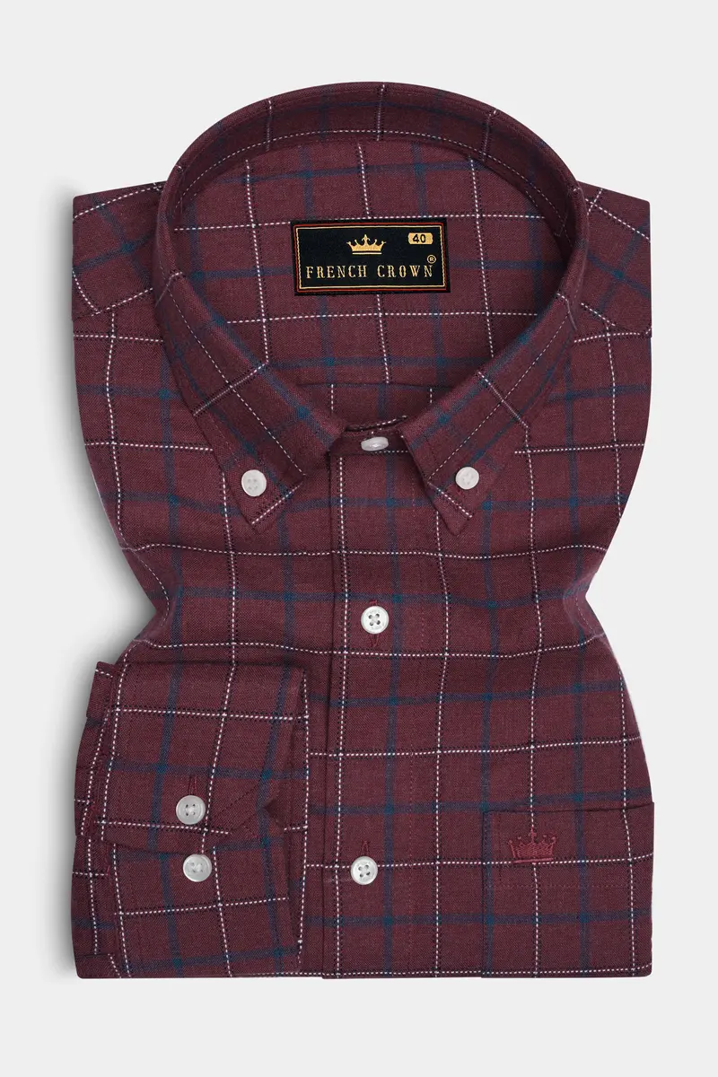 Merlot Brown Windowpane Dobby Textured Premium Giza Cotton Shirt 4