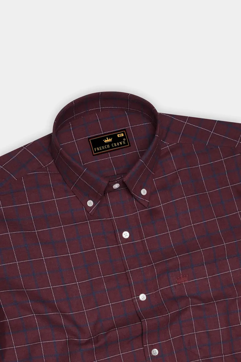 Merlot Brown Windowpane Dobby Textured Premium Giza Cotton Shirt 5