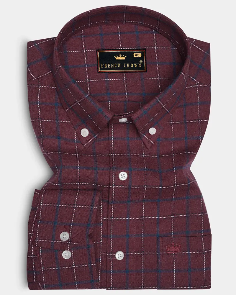 Merlot Brown Windowpane Dobby Textured Premium Giza Cotton Shirt 6