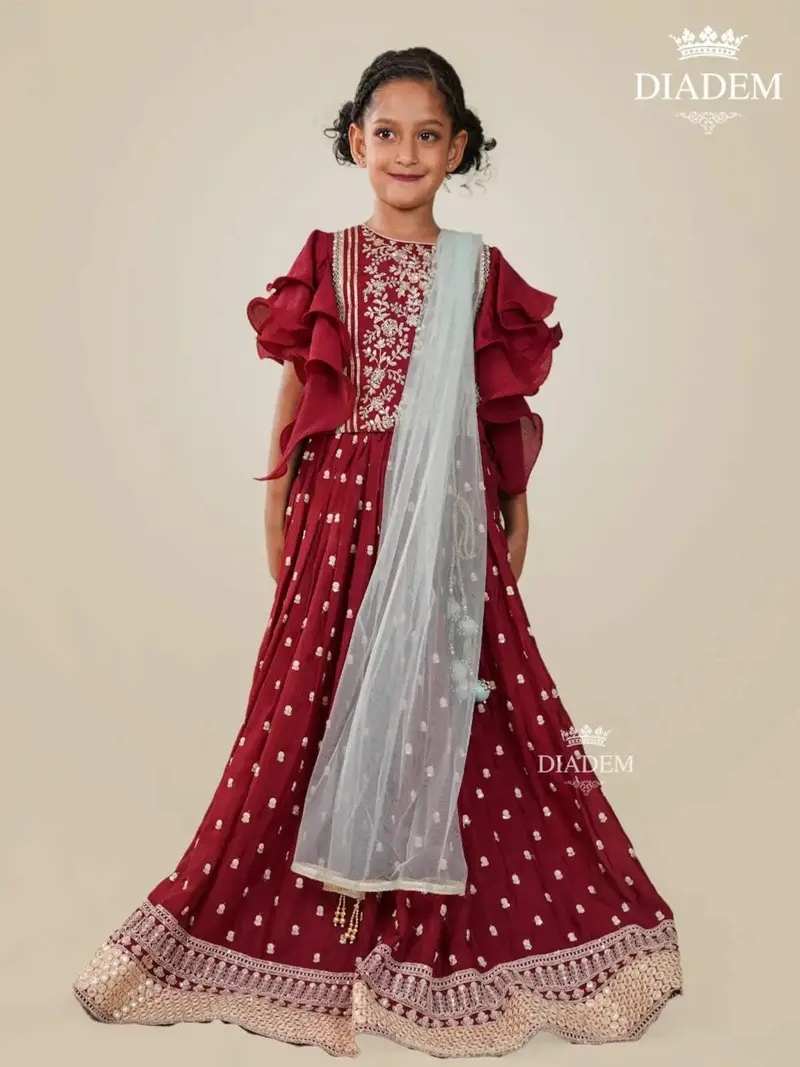 Merlot Lehenga With Floral Design Embroideries And Dupatta 1
