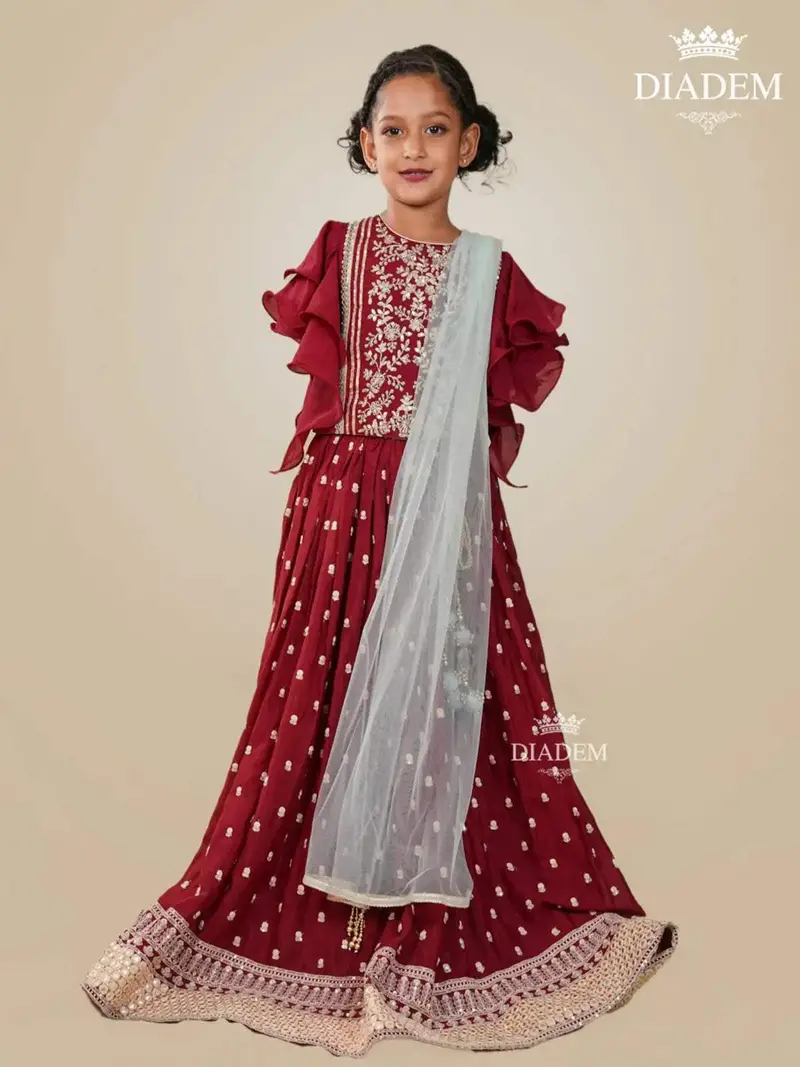 Merlot Lehenga With Floral Design Embroideries And Dupatta 2