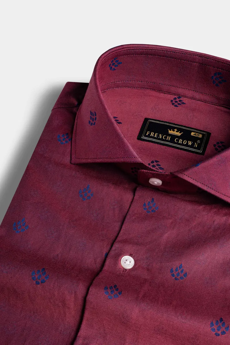 Merlot Maroon Jacquard Textured Premium Giza Cotton Shirt 1