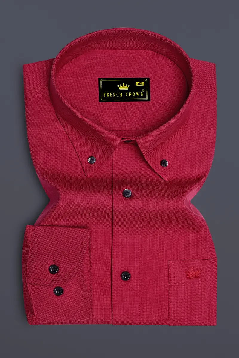 Merlot Red Dobby Textured Premium Giza Cotton Shirt 4