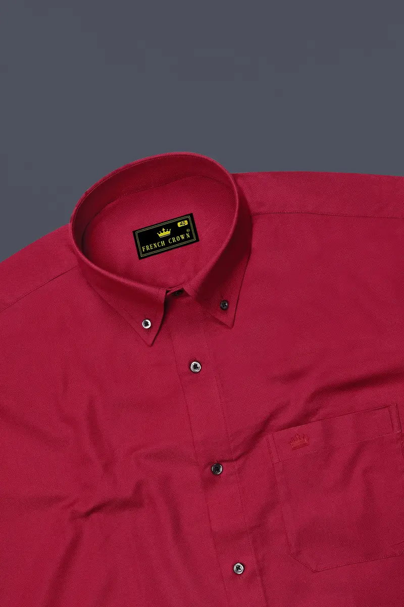Merlot Red Dobby Textured Premium Giza Cotton Shirt 5