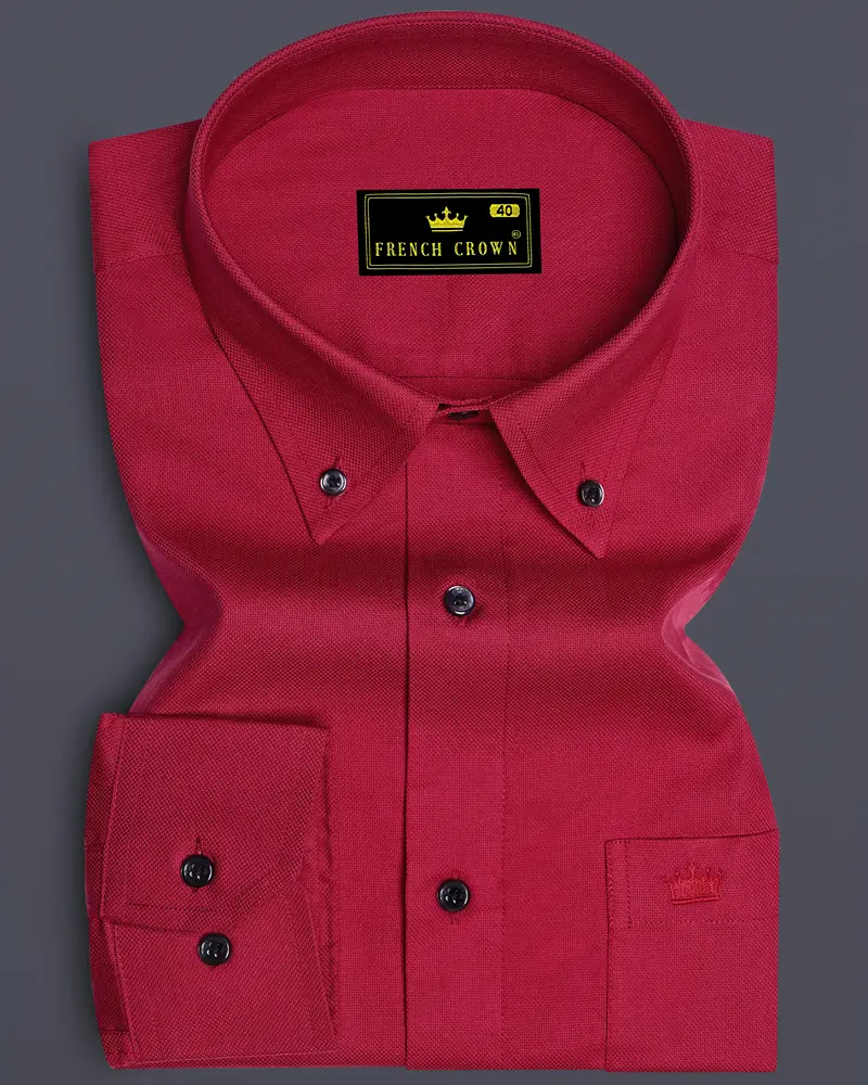 Merlot Red Dobby Textured Premium Giza Cotton Shirt 6