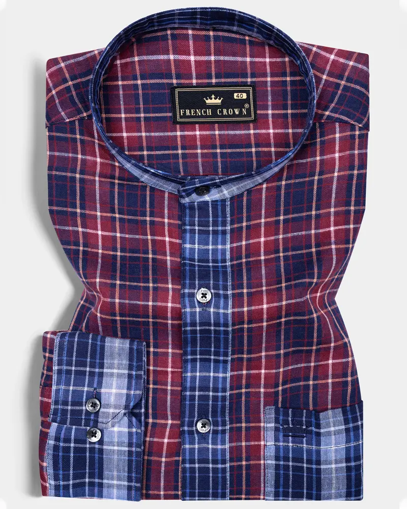 Merlot Red Plaid Poplin Giza Cotton Designer Shirt 1