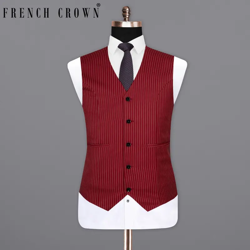 Merlot Red Striped Wool Rich Waistcoat 1