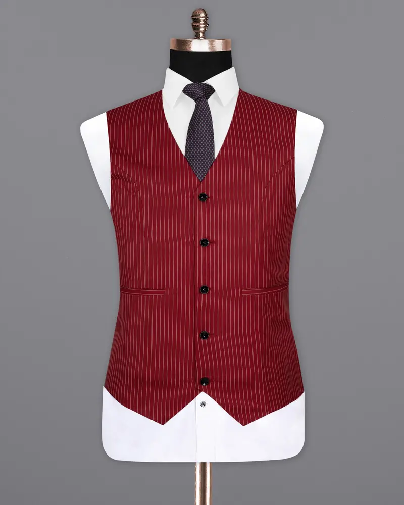 Merlot Red Striped Wool Rich Waistcoat 2