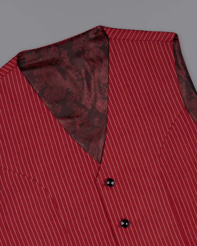 Merlot Red Striped Wool Rich Waistcoat 4