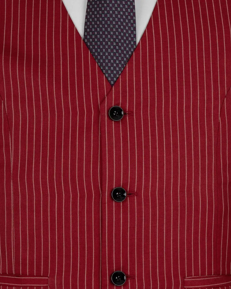 Merlot Red Striped Wool Rich Waistcoat 5