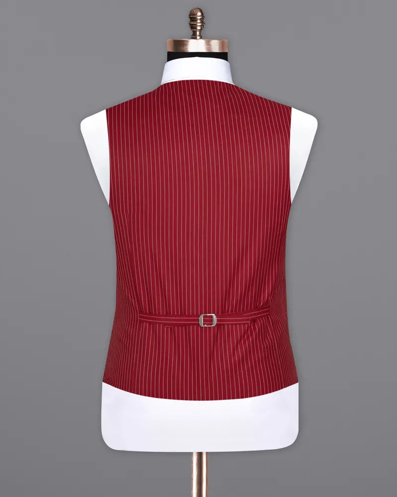 Merlot Red Striped Wool Rich Waistcoat 6