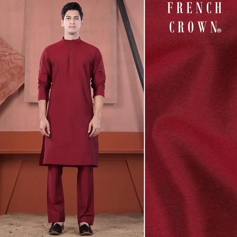 Merlot Red Subtle Sheen Viscose Kurta Set 1