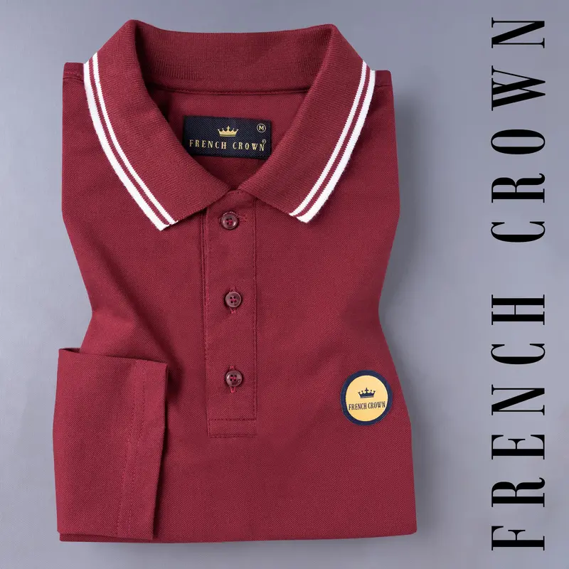 Merlot Red Super Soft Full Sleeve Mercerised Pique Polo 1