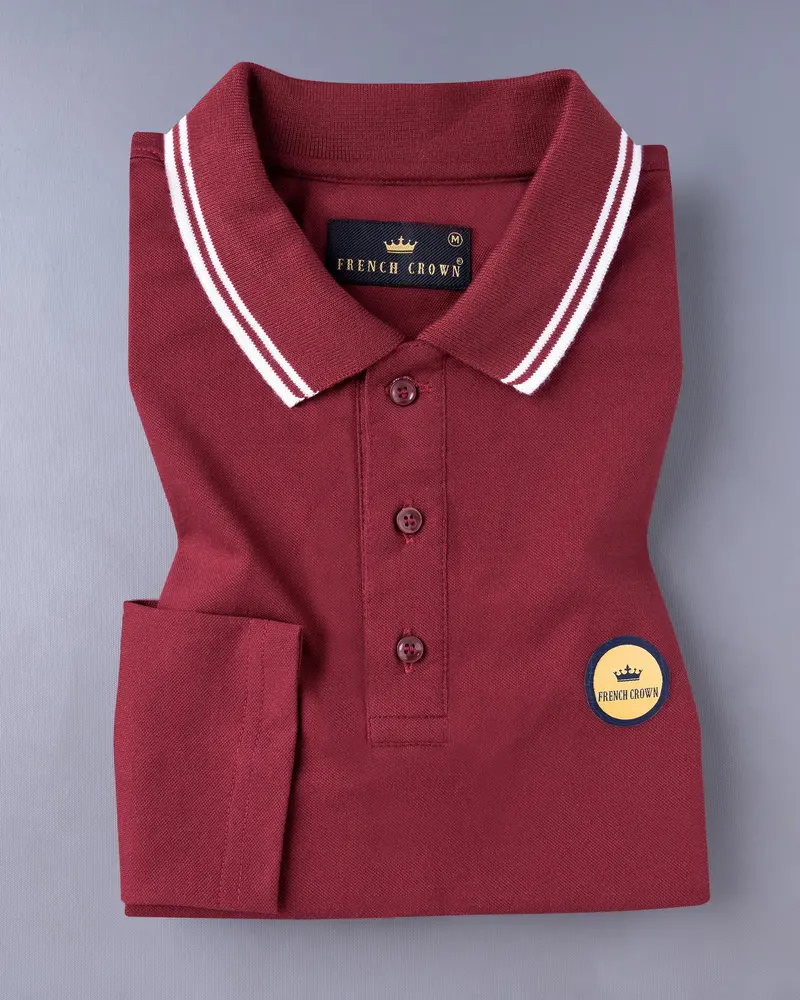 Merlot Red Super Soft Full Sleeve Mercerised Pique Polo 2
