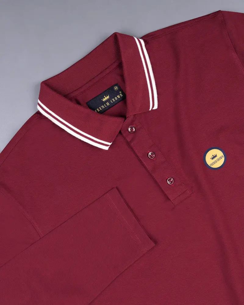 Merlot Red Super Soft Full Sleeve Mercerised Pique Polo 4