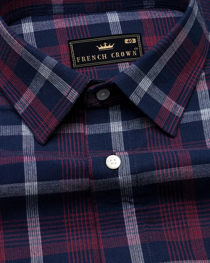 Merlot Red With Haiti Blue Windowpane Heavyweight Corduroy Shirt 1