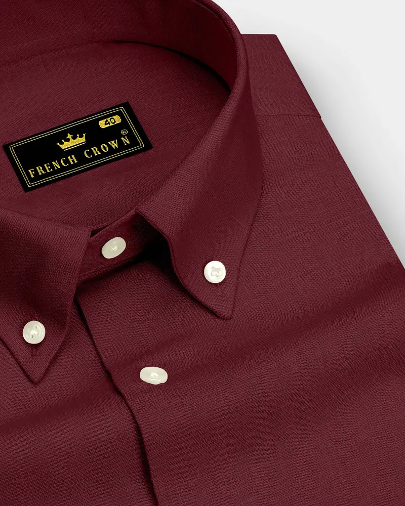 Merlot-Wine Berry Maroon Luxurious Linen Button Down Dress Shirt 1