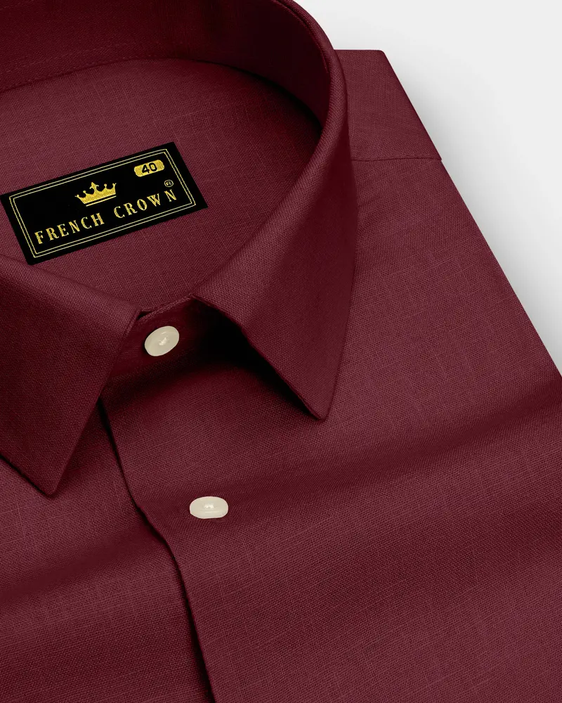 Merlot-Wine Berry Maroon Luxurious Linen Dress Shirt 1