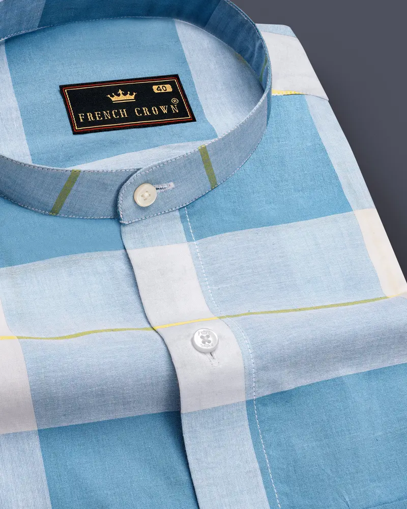 Metallic And Moonstone Blue Plaid Premium Cotton Shirt 1