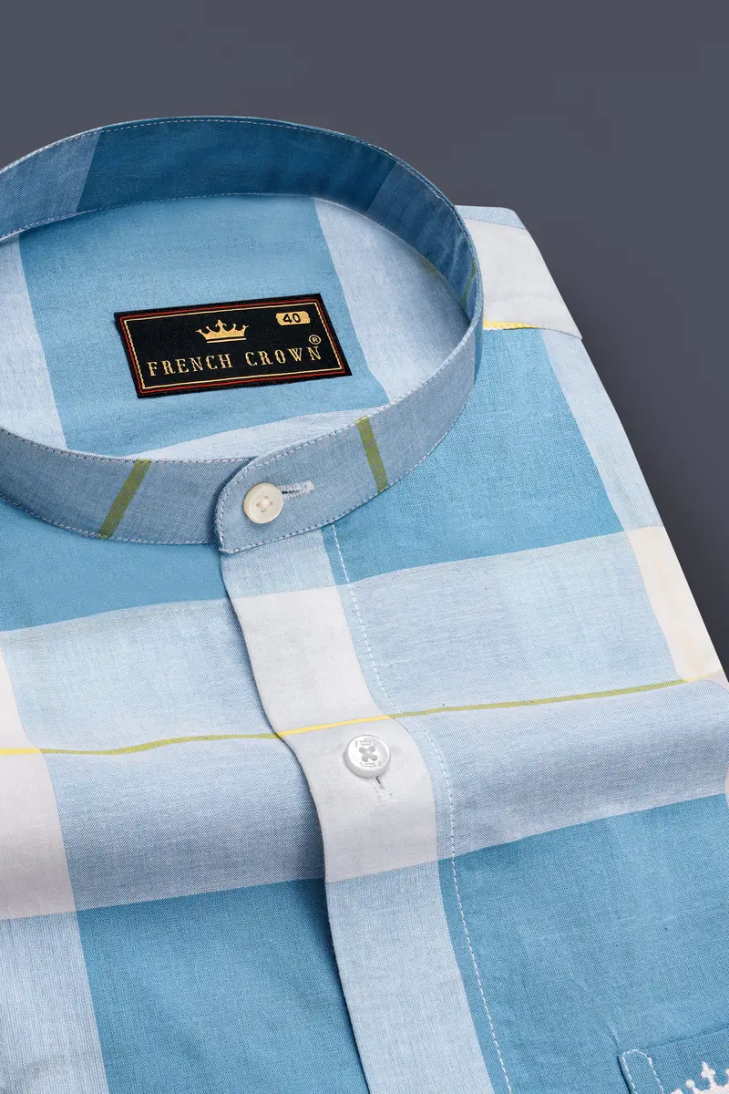 Metallic And Moonstone Blue Plaid Premium Cotton Shirt 2