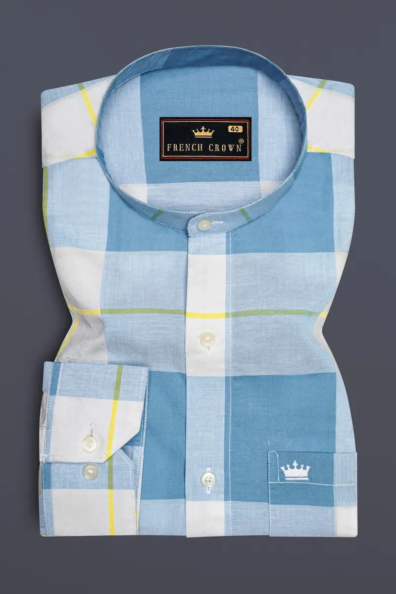 Metallic And Moonstone Blue Plaid Premium Cotton Shirt 4
