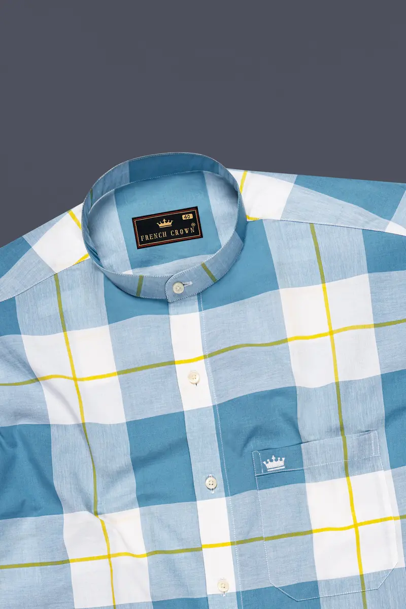 Metallic And Moonstone Blue Plaid Premium Cotton Shirt 5